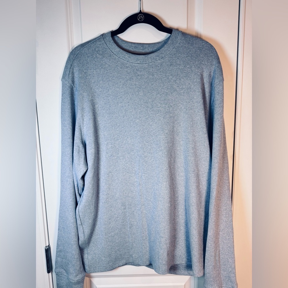 Banana Republic Men XL Mini Rib Crewneck Light Blue Cotton Long Sleeve Shirt